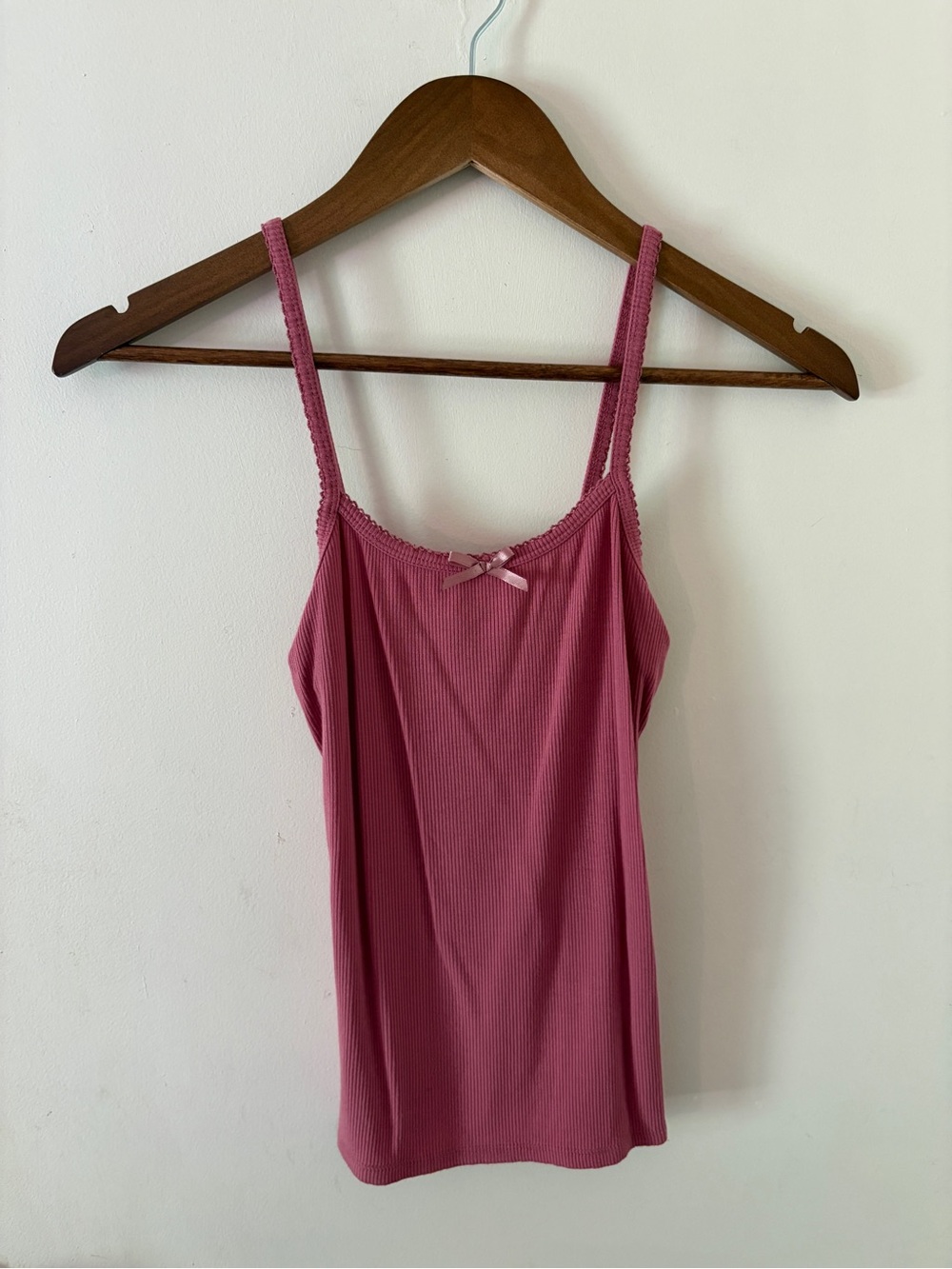 Ribbed Pink Cami Tank with Bow Detail